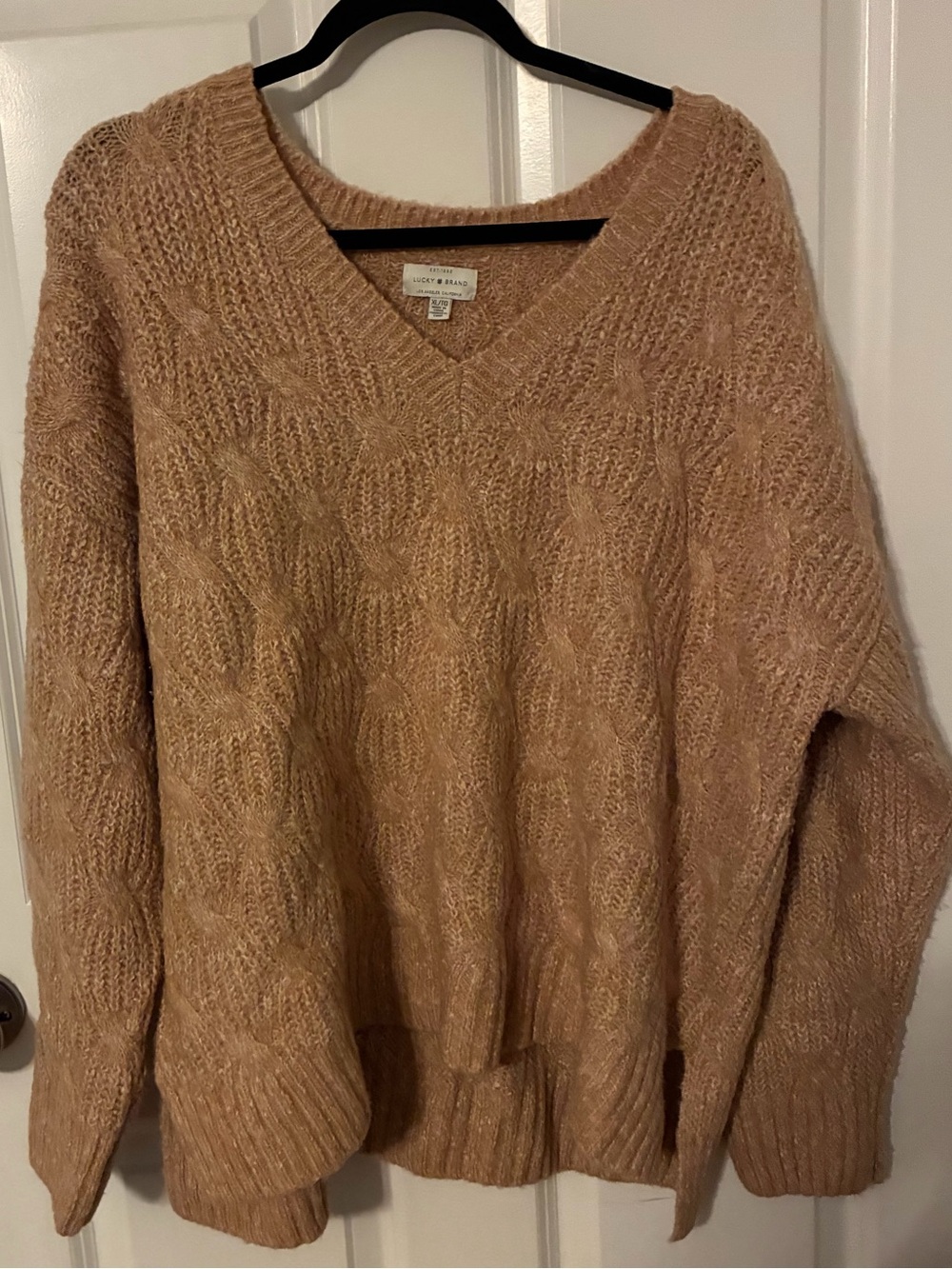 Lucky Brand Cable Knit V-Neck Sweater in Taupe